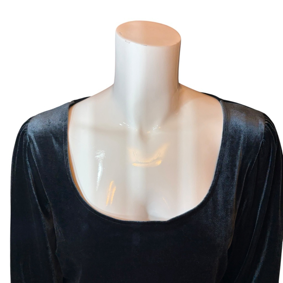 Gentle Fawn Velvet Scoop Neck Teal Blouse with Puff Sleeves, XL-1X - Picture 2 of 13